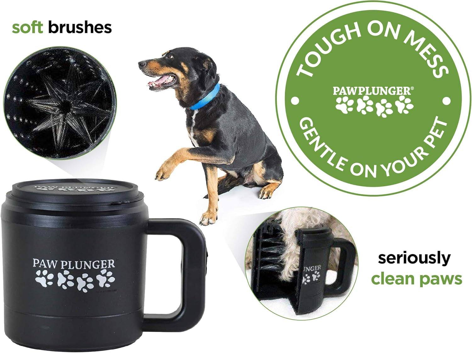 Paw Plunger - Portable Dog Paw Cleaner for Medium Dogs - Essential Washing Solution for Dogs and Puppies - Black