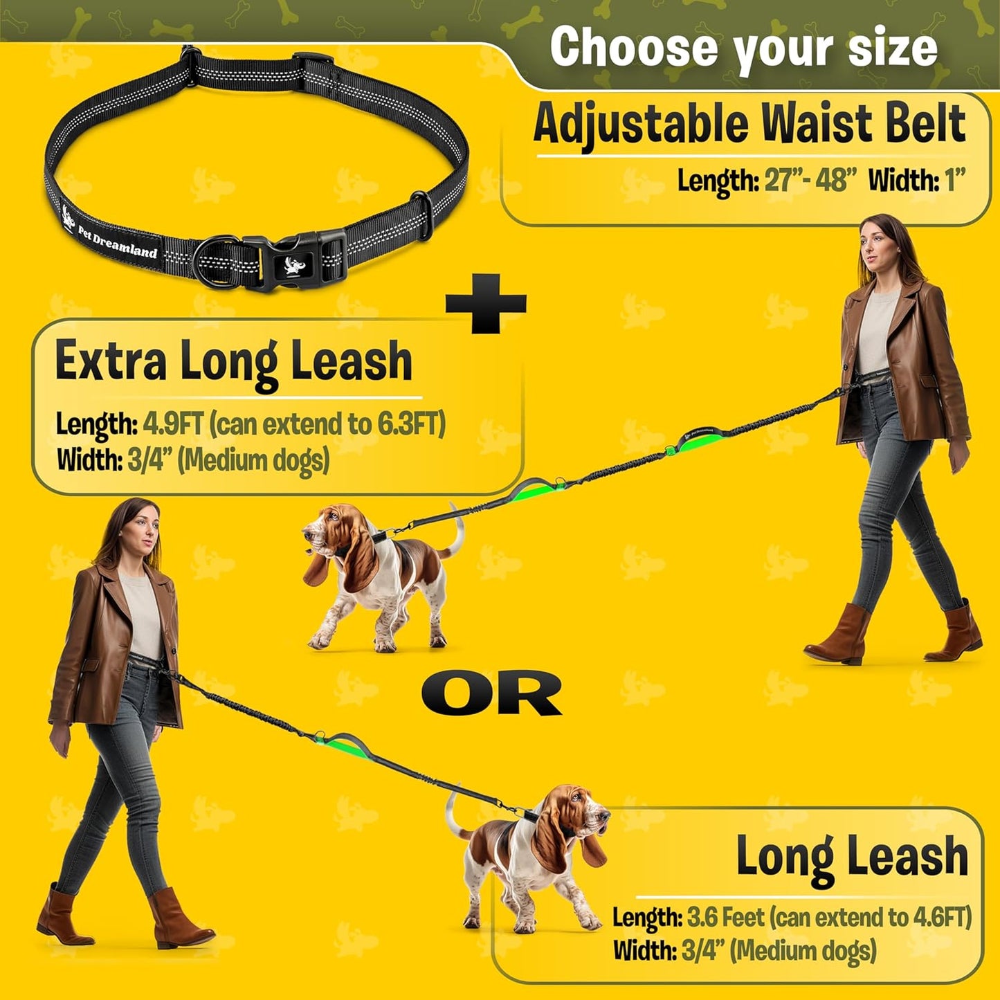 Premium Hands-Free Leash for Medium Dogs: Enhanced Comfort and Freedom for Running, Walking, and Hiking - Durable and Versatile Waist Dog Leash Belt