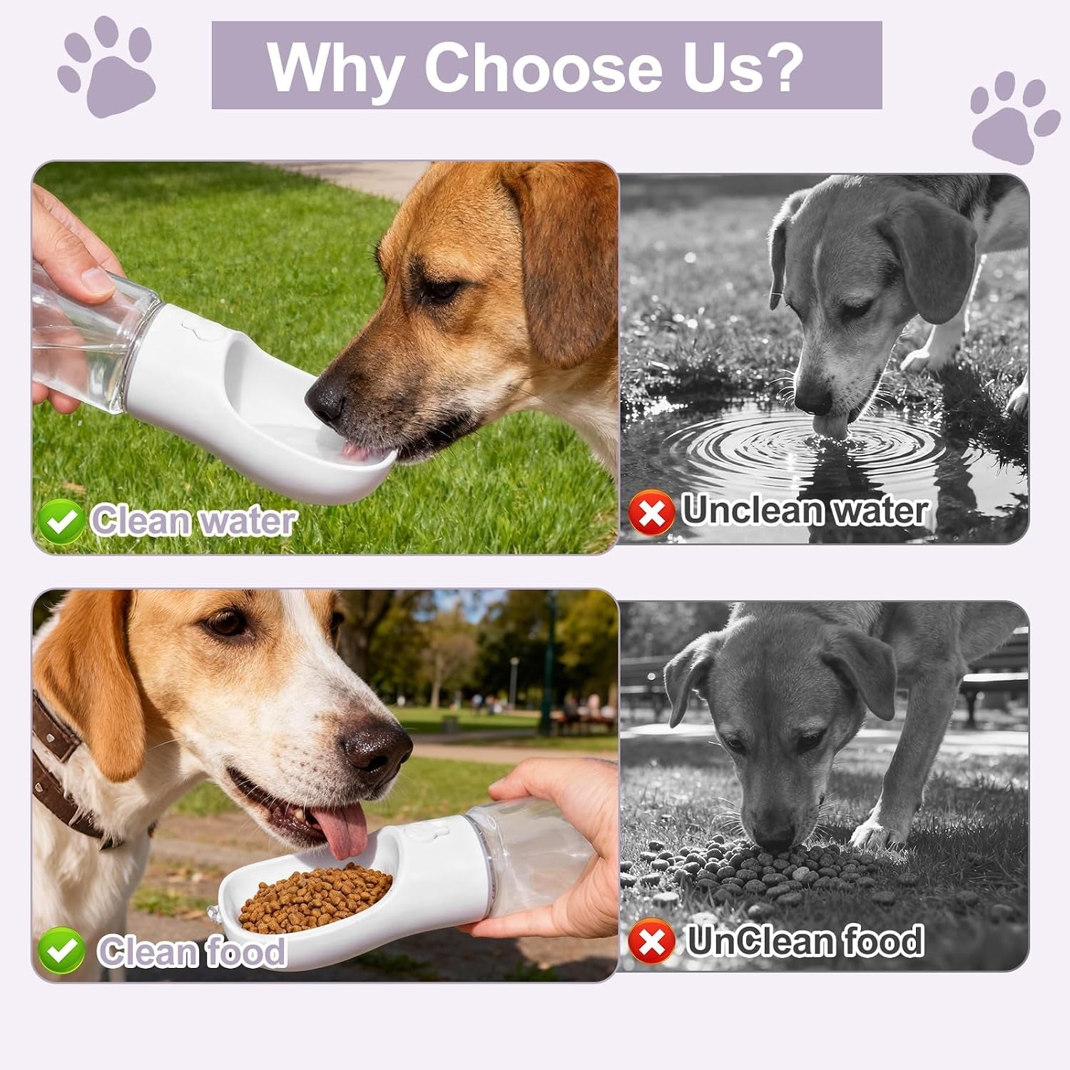 Portable Dog Water Bottle with Food Container, Drinking Bottle for Travel | 2 in 1 Dog Water Bowl, Leak Proof Pet Water Dispenser, BPA Free, Puppy Essentials, for Walking Hiking (White,19Oz)
